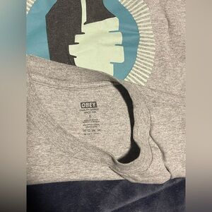 Obey Gray and Teal Graphic Crewneck Sweater